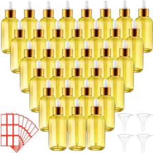 Dandat 50 Pack 4 oz Glass Dropper Bottles Leakproof 120 ml Glass Tincture Bottles with Eye Droppers, 4 Funnels, 54 Labels for Essential Oil Perfumes Hair Oil(Yellow)