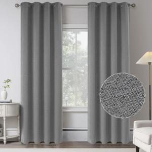 108 Inches Extra Long Linen 100% Blackout Curtains for Bedroom - Dove Grey Energy Saving Thermal Insulated Burlap Textured Curtain Drapes for Country Villa (Set of 2 Panels,W 52 x L 108 Inch Length)