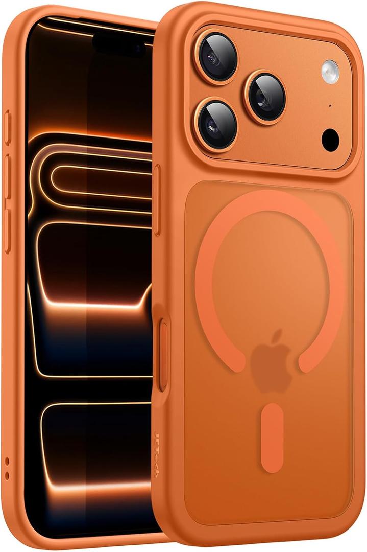 JETech Magnetic Case for iPhone 17 Pro 6.3-Inch Compatible with MagSafe, Translucent Matte Back Slim Minimalist Shockproof Phone Cover (Orange)