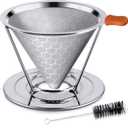 Pour Over Coffee Dripper, Stainless Steel Coffee Filter Reusable Pour Over Coffee Filter Cone Coffee Dripper with Removable Cup Stand and Bonus Brush