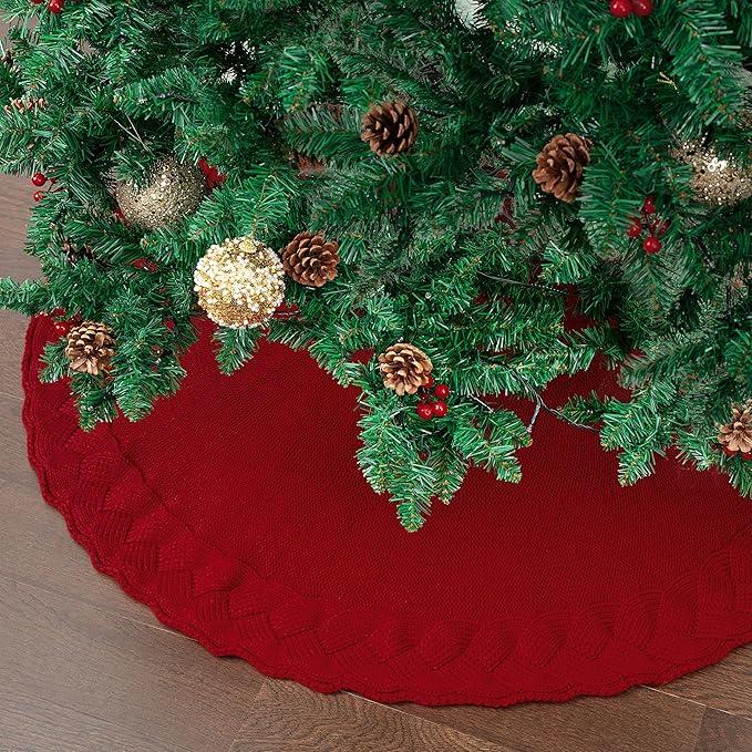 Mr. Pen Small Christmas Tree Skirt, 24", Red Knitted Christmas Skirt Tree, Xmas Tree Skirt