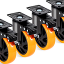 VEVOR Caster Wheels,5-inch Swivel Plate Casters, Set of 4, with Security A/B Locking No Noise PVC Wheels, Heavy Duty 450 lbs Load Capacity Per Caster, Non-Marking Wheels for Cart Furniture Workbench