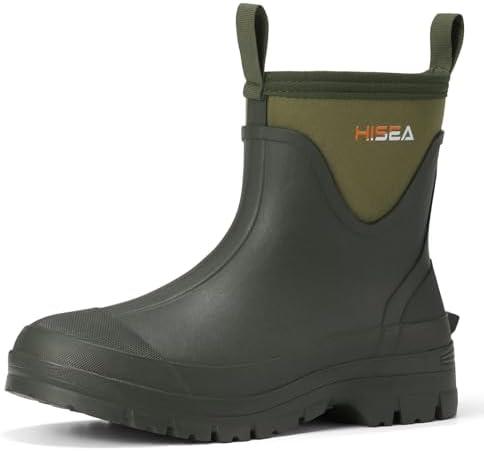 HISEA Mens Mud Boots Short Garden Shoes Ankle Hight Waterproof Neoprene Rubber Rain Boots, 12