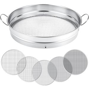 14.57'' Large Soil Sifter for Gardening with 1, 3, 6, 9, 12 mm Sieve Mesh Compost Dirt Sifter with Handle Garden Sand Soil Rock Sieve for Dirt Sand Rocks Pellet Gravel (Sliver)