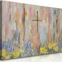 Framed Cross Flower Wall Art Christian Floral Oil Painting Canvas Prints Abstract Religious Posters Church Graffiti Pictures Wall Decor Ready To Hang (12x16in Framed) (16L" x 12W")