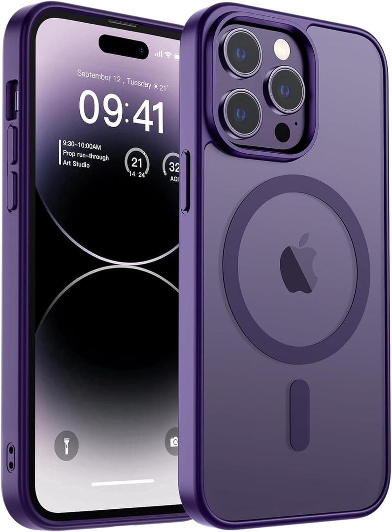 Zapica Magnetic for iPhone 14 Pro Case, [Compatible with MagSafe] [Military Grade Drop Protection] Translucent Matte Shockproof Anti-Scratch Phone Cover, Dark Purple