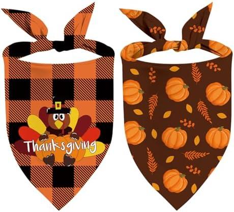 Thanksgiving Dog Bandana, Pumpkin Turkey Dog Thanksgiving Scarf Buffalo Plaid Printing Adjustable Bandana for Small Medium Large Dogs Pack Of 22