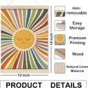 HRQKO Boho We Can Do Hard Things Posters Hanger Frame Set of 2, Kids Wall Art, Boho Inspirational Wall Art with Wooden Frames,Classroom Sun Wall Hanging Banner Decor for Nursery Kids Room, 12x16 Inch