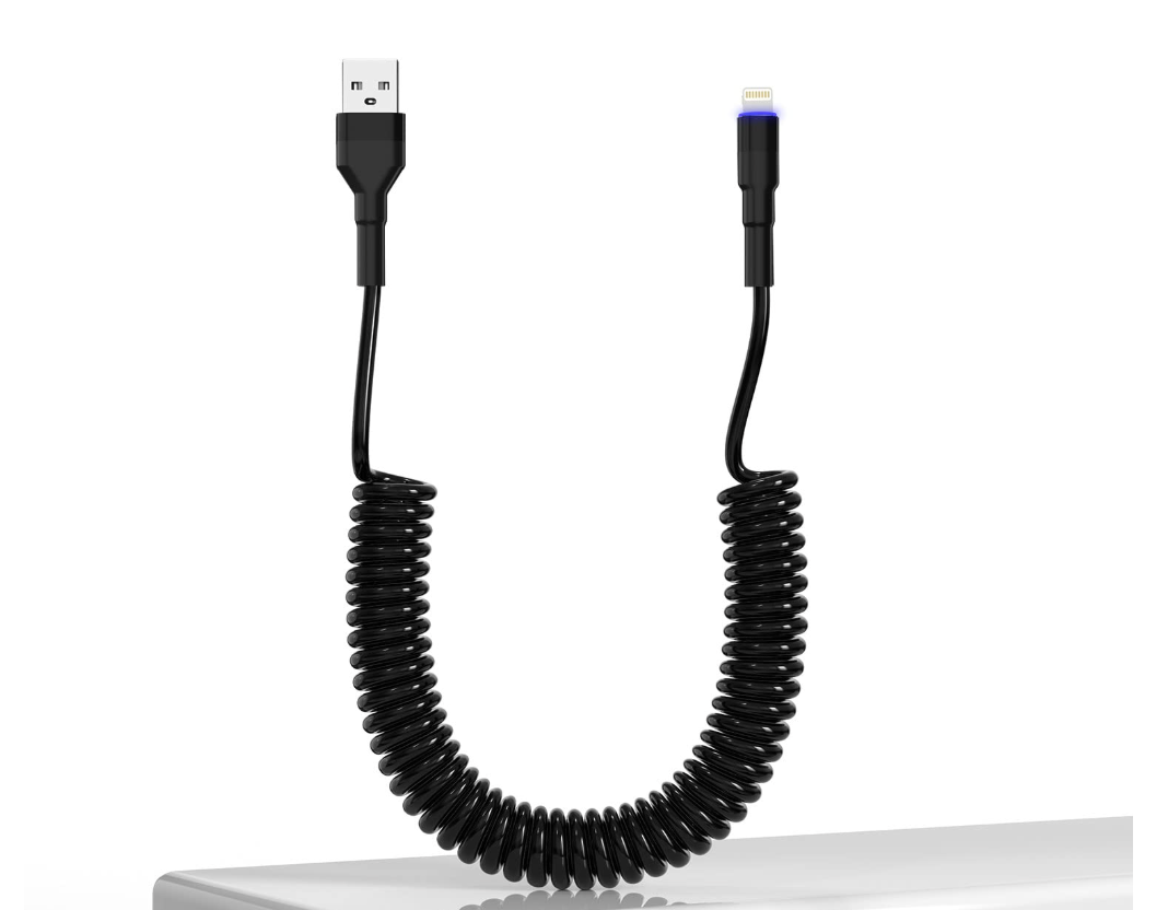Lightning Coil Cable, Apple Carplay Cable & MFi Certified, Spiral Cable iPhone with Data Sync, USB to Lightning Cable for iPhone/iPad/iPod