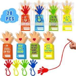 Valentines Cards for Kids Classroom - 28 PACK Sticky Hands with Kids Valentines Cards, Funny Valentine Classroom Gifts for Girls Boys, Valentines Party Favors & Goodie Bag Stuffers for Class Preschool