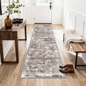 Abstract Washable Runner Rug 2x6, Brown Non-Slip Hallway Rug, Woven Non-Shedding Thin Runners for Entryway, Kitchen, Laundry Room