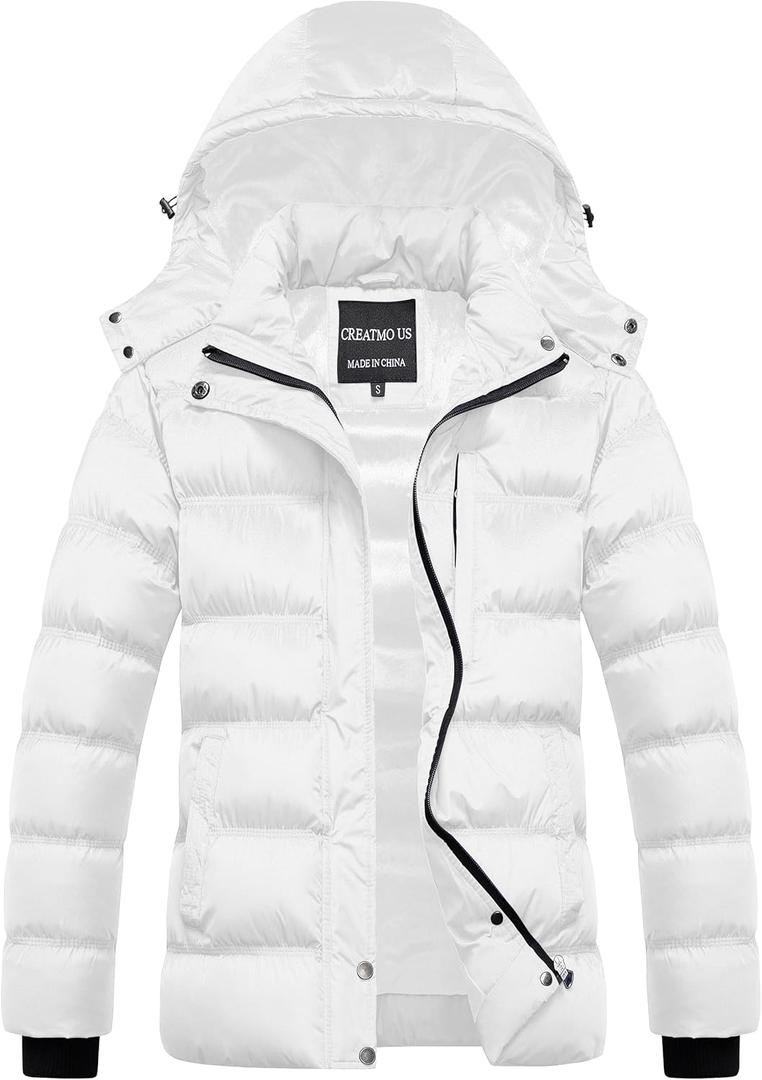 CREATMO US Women's Warm Winter Coat Waterproof Ski Jacket Padded Puffy Overcoat With Detachable Hood (3X-Large, White)