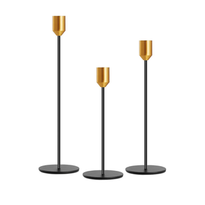 3PCS Taper Candle Holders Set, Gold & Black Vintage Candlesticks for 3/4 and 7/8 Inch Candles with Wedding Dining Table Centerpiece Decor and Fireplace Mantel Housewarming Gift (9567-1B)
