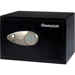 SentrySafe Safe with Digital Keypad Lock, DOJ-Certified Steel Safe with Interior Lining and Bolt Down Kit for Money, Jewelry, Electronics, 0.58 Cubic Feet, 8.7 x 13.8 x 9.7 Inches, X055