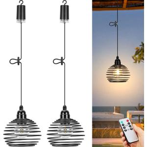 Lightless Outdoor Chandelier for Gazebo Lights Battery Operated, Black Battery Powered Hanging Light Pendant Waterproof for Garden, Patio, Porch