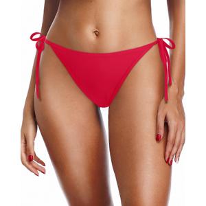 Zmart Women Tie Side Bikini Bottoms String Cheeky Bathing Suit Bottom Low Waist Ruched Scrunch Swimsuit Bottom (Small, Red)
