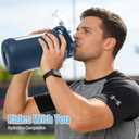 BLUEGO 84oz Glass Water Bottle with Straw and Handle, Large Water Bottle with Sip & Chug Lid, 2.5L Water Jug Silicone Sleeve with Time, Full Day Drinking Bottle for Sports BPA Free, Dark Blue