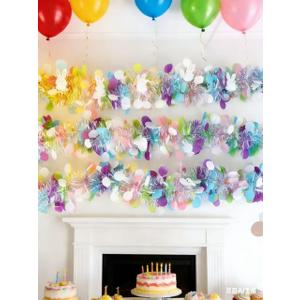 33 Feet Easter Tinsel Garland, Colorful Sequin Spring Decoration in Pink/Yellow/Blue/Green/White, Festive Hanging Floral Decor for Mantel, Tree Stand, Party, Indoor & Outdoor Use