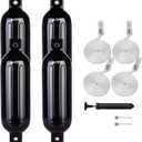 Leader Accessories Ribbed Twin Eyes Boat Fender Bumper Pack of 4 Includes 3/8'' Fender Lines and Pump to Inflate (5.5*20 inch, Black)