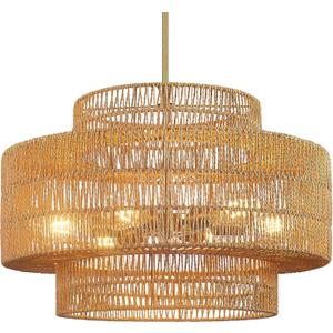 23.6 Boho Rattan Chandeliers Light Fixture, 6-Light Hand Woven Farmhouse Rustic Chandelier Hanging Light for Dining Rooom, Kitchen, Living Room, Foyer