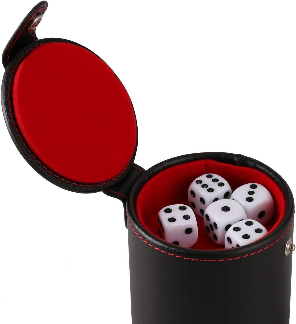 GWHOLE Dice Cup Leather Dice Games Shaker with Lid Bar Liar Dice Rolling Set Cup Storage Box Tray for Yahtzee Farkle Backgammon Bar Birthday Party Craps Games