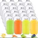 Thenshop 24 Pack Plastic Bottles with Caps, Clear Juice Bottles Flat Water Bottle Plastic Flask Bottle Reusable Mini Beverage Container for Drinks, Milk, Tea, Alcohol, Liquor (12 oz) Missing Pieces, (Only 12 Lids & 14 Bottles)