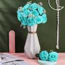 Syhood Artificial Foam Rose Flowers Vintage Fake Roses DIY Bouquets with Leaves and Stems for Wedding Bridal Shower Party Centerpieces Home Romantic Decor(Turquoise,25 Pieces)