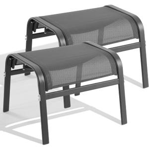 ONBRILL Outdoor Ottoman Set of 2, All Weather Outdoor Foot Stool with Supportive Textliene and Metal Frame, Stackable Oversized Outdoor Foot Rest for Furniture Patio Garden Pool, Grey