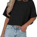 Tankaneo Womens Casual Half Sleeve Cropped T-Shirts Summer Crop Tops Solid Color Round Neck Basic Crop Tees, XL
