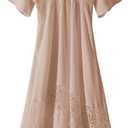 Women's Lace Maxi Dress Short Sleeve V Neck Party Dress Smocked Waist Boho Maxi Dress Bohemian Dress for Women (Khaki)