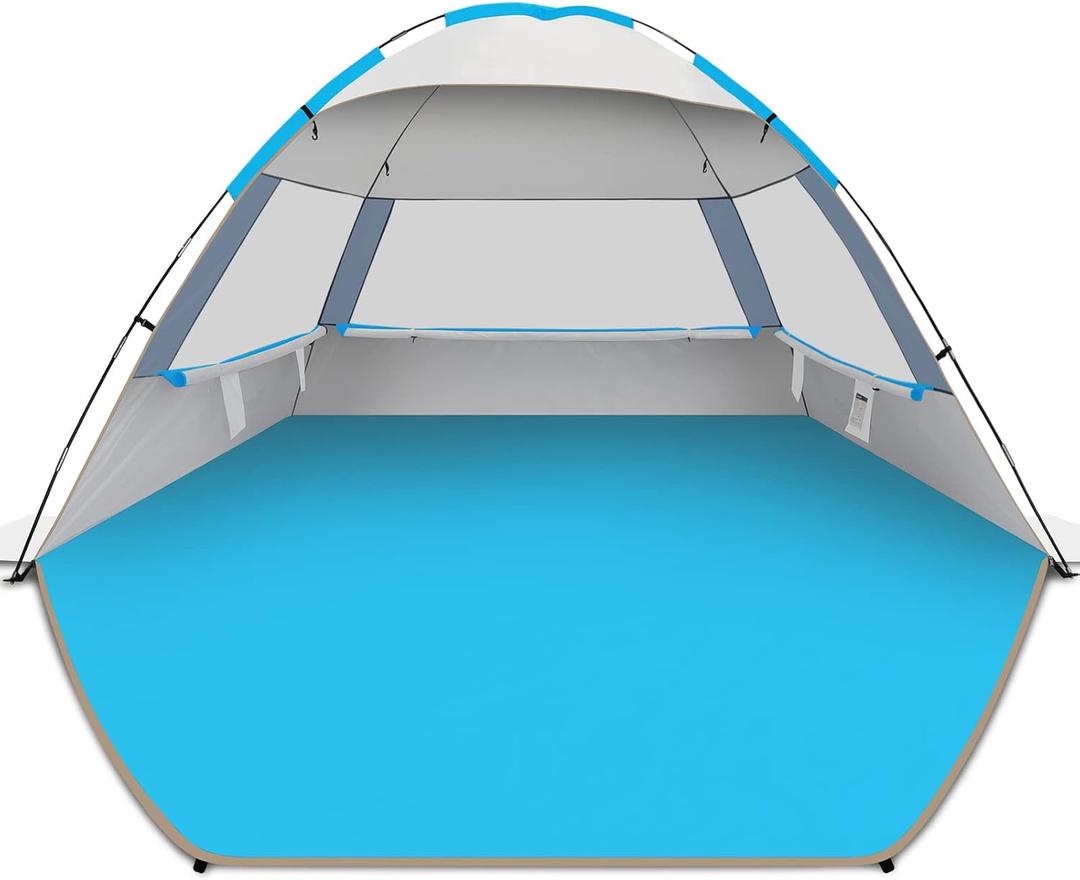 Gorich Beach Tent Sun Shelter for 3/4-5/6-7/8-10 Person with UPF 50 UV Protection, Lightweight & Easy Setup Beach Shade Canopy, Portable Beach Shade Tent Beach Cabana (Silver)