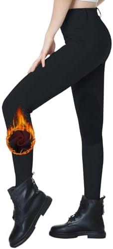 beroy Women Fleece Lined Horse Equestrian Riding Pants Breeches Winter Ladies Knee Patch Riding Horseback Pant with Pockets M