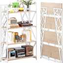 UDD No Assembly Wide Folding Bookshelf, 50.8" H x 30.9" W, 4 Tier Foldable Book Shelf Industrial Bookcase, Vintage Collapsible Storage Shelves for Home Office Living Room Bedroom, Light Oak White
