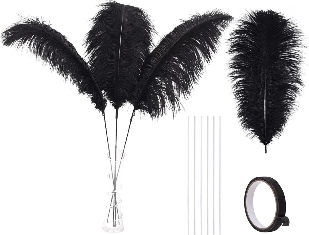 Ballinger Black Ostrich Feathers Bulk - Making Kit 10Pcs 28inch Large Ostrich Feathers for Floral Arrangement, Vase, Wedding Party Centerpieces and Halloween Home Decor