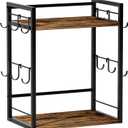 Dorhors 2 Tier Coffee Bar Accessories and Organizer,Multi-functional Mug Holder with 12 Hooks,Wood Coffee Station Organizer,Kitchen Countertop Shelf (Rustic Brown)