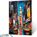 New York Times Square Paint by Numbers Kits with Brushes and Acrylic Pigment on Canvas Graffitic America Cityscape Painting for Adults,Broadway Arts Crafts Home Decor Gifts 16''x20''(Framedless) (Artwork-32)