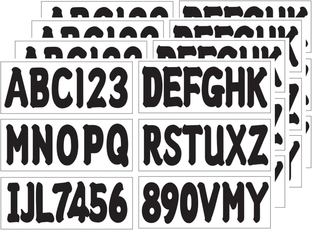 4 Sets 3" Alpha-Numeric Registration Identification Numbers Stickers for Boat Car Mailboxes Window Door Signs Address Number Waterproof Decor Black