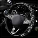 Yourkar 2 PCS Steering Wheel Cover, 15 Inches Crystal Diamond Bling Cover for Auto Steering Wheels, Safety Non-Slip Universal Fit Sparkly Steering Wheel Cover, Car Accessories (Black)
