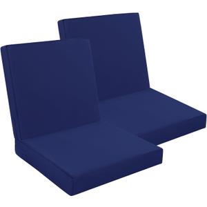 Outdoor Chair Cushions Set, Waterproof Outdoor Seat Cushions for Patio Furniture, Removable Seat Bottom & Back Cushion Covers with Ties, Outdoor Chair Pads,19"x16"x3" (Blue)