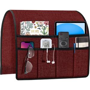 Joywell Remote Control Holder for Recliner Sofa Armrest Organizer Non Slip Armchair Caddy with 6 Pocket Storage for Magazine, Tablet, Phone, iPad, Burgundy (19'' x 35'')