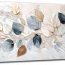 Large Living Eucalyptus Leaf Canvas Wall Art Teal White Botanical Abstract Decor painting Pictures Modern Nordic Plant Flowers Posters Prints for Bathroom Bedroom Office Hallway Home Decoration (40"L x 20"W)