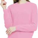 Urban CoCo Women's Solid Long Sleeve Crew Neck Knitted Pullover Sweater Tops (Pink, XL)