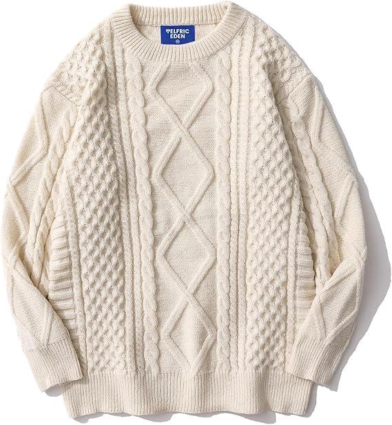 Aelfric Eden Oversized Knit Sweater Solid Vintage Pullover Sweater Unisex Woven Crewneck Knitted Tops, Size S