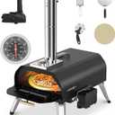 Sounday Pizza Oven Outdoor, 12" Pellet Outdoor Pizza Oven with 360Auto Rotating Pizza Stone, Built-in Thermometer, Portable Wood Fired Pizza Maker with Pizza Cutter, Peel, Backing Paper & Carry Bag