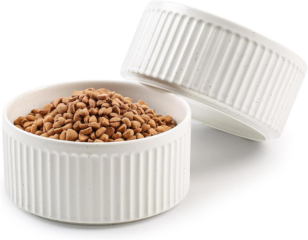 Non-Slip Ceramic Dog Bowls,5" Dog Food and Water Bowl Set with Silicone Base, 16oz/2cups Weighted Flip-Proof Pet Feeding Bowl for Small Dogs and Cats (2Pack,White)