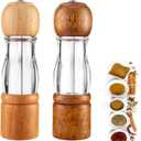 Oak Wood Salt and Pepper Grinder Set, Manual Mill with Clear Window, Adjustable Ceramic Core, 8 Inch, 2 Pack