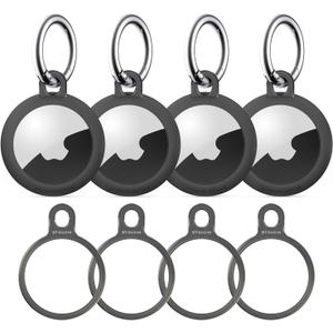 Stouchi Holder Key Ring for Air tag, Aluminium Invisible Slim Keychain Case for Air Tag 2nd Gen (2026) & 1st Gen Items Finder iPhone, Dogs, Keys, Backpacks Air Tag Accessories (4P with TPU + 4 rings, 4 Grey)