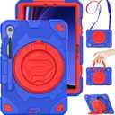 Timecity Case for Samsung Galaxy Tab S10 FE/ S9 FE/ S9 with Screen Protector, S Pen Holder, [360 Rotating Hand Grip] &Stand, Heavy Duty Case for Galaxy Tab S10 FE/ S9 FE 10.9''/ S9 11'', Red+Blue