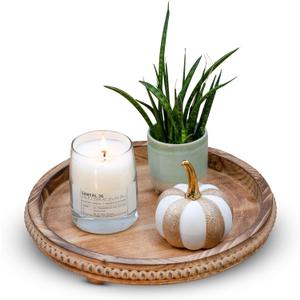 CozyHavenShop Round Wood Tray for Centerpiece Table Decorations, Rustic Beaded Wooden Trays Decor for Dining, Kitchen Counter, Living Room and Coffee Table Tray Decor