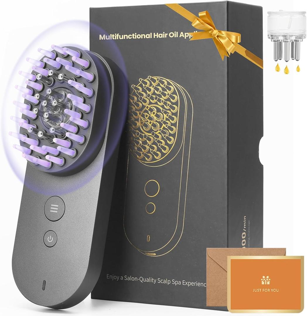 UNIWA Scalp Massager Hair Growth Brush, Hair Oil Applicator, 3 in 1 Scalp Massage Tool, Head Scalp Massager for Relax, Cordless Electric Brush for Hair Care, Oil Dispenser Comb, Mothers Day Gifts,Grey